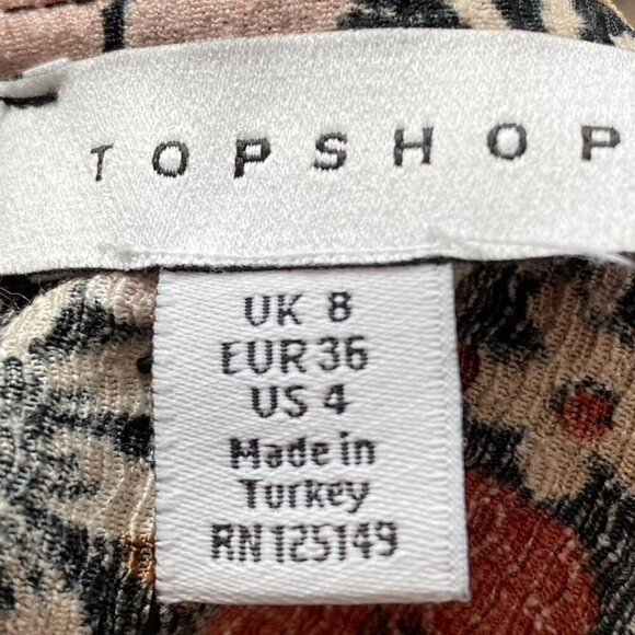 Topshop Sz 4 '70s Floral Long Sleeve A-Line Dress Hippie Boho Flower Child - Picture 8 of 10